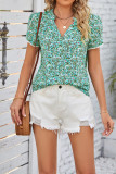 Split V Neck Tulip Sleeves Floral Blouse