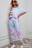 Tie Dye Short Sleeve Top and Drawstring Pants Two Pieces Set