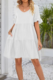 Plain V Neck Ruffles Tiered Dress With Pockets