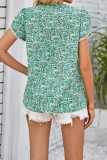 Split V Neck Tulip Sleeves Floral Blouse