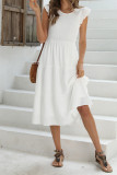 Plain Ruffle Sleeves Splicing Tiered Dress