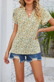 Split V Neck Tulip Sleeves Floral Blouse