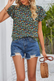 Frilled Collar Tiered Sleeves Floral Blouse