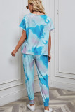 Tie Dye Short Sleeve Top and Drawstring Pants Two Pieces Set