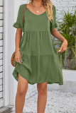 Plain V Neck Ruffles Tiered Dress With Pockets