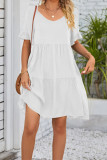 Plain V Neck Ruffles Tiered Dress With Pockets