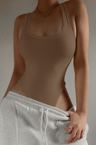 Plain Knitting Ribbed Sleeveless Bodysuit