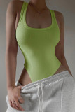 Plain Knitting Ribbed Sleeveless Bodysuit
