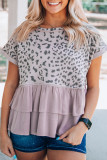 Pink Leopard Tiered Ruffle Short Sleeve Top