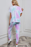 Tie Dye Short Sleeve Top and Drawstring Pants Two Pieces Set