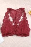 Red Halter Scalloped V Neck Lace Bralette
