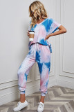 Tie Dye Short Sleeve Top and Drawstring Pants Two Pieces Set