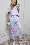 Tie Dye Short Sleeve Top and Drawstring Pants Two Pieces Set