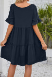 Plain V Neck Ruffles Tiered Dress With Pockets