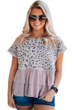 Pink Leopard Tiered Ruffle Short Sleeve Top