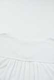 White Contrast Knit Splicing V Neck Studded Blouse