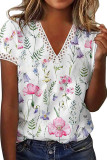 White V Neck Short Sleeves Floral Top