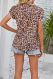 Split V Neck Tulip Sleeves Floral Blouse