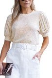 Apricot Sequin Puff Sleeve Top