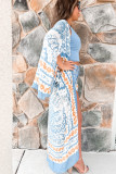 White Paisley Mix Pattern Print Long Kimono