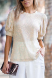 Apricot Sequin Puff Sleeve Top