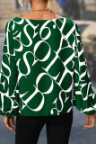Drop Shoulder Abstract Print Lantern Sleeve Blouse