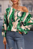 Drop Shoulder Abstract Print Lantern Sleeve Blouse