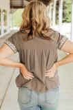 Gray Short Sleeve Embroidered Blouse