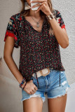 Boho Print Split V Neck Flare Sleeves Blouse