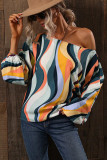 Drop Shoulder Abstract Print Lantern Sleeve Blouse