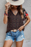 Boho Print Split V Neck Flare Sleeves Blouse