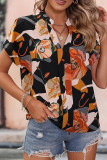 Boho Short Sleeve Floral Contrast Top