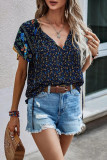 Boho Print Split V Neck Flare Sleeves Blouse