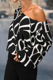 Drop Shoulder Abstract Print Lantern Sleeve Blouse