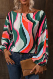 Drop Shoulder Abstract Print Lantern Sleeve Blouse