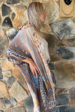 Gray Mandala Fashion Print Half Sleeve Kimono
