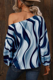Drop Shoulder Abstract Print Lantern Sleeve Blouse