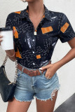 Abstract Geometric Print Open Button Blouse