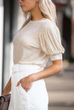 Apricot Sequin Puff Sleeve Top