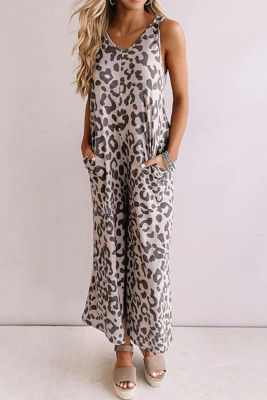 Leopard Sleeveless Jumpsuit with Pockets