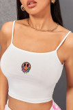 Retro Melting Tie Dye Smiley Face Plain Spaghetti Straps Crop Top