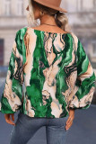 Drop Shoulder Abstract Print Lantern Sleeve Blouse