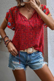 Boho Print Split V Neck Flare Sleeves Blouse