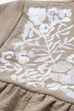 Gray Short Sleeve Embroidered Blouse