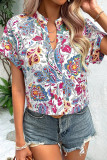 Boho Short Sleeve Floral Contrast Top