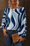 Drop Shoulder Abstract Print Lantern Sleeve Blouse