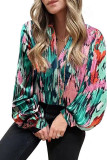 Tie Dye Abstract Print Lantern Sleeves Blouse