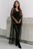 Black Starry Sheer Sequin Duster Kimono