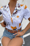 Abstract Geometric Print Open Button Blouse