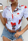 Abstract Geometric Print Open Button Blouse
